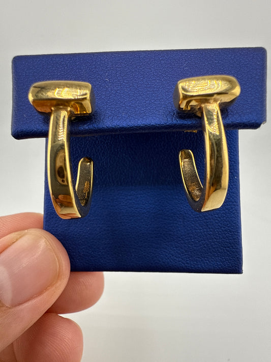 14k fancy huggie earrings with open backing