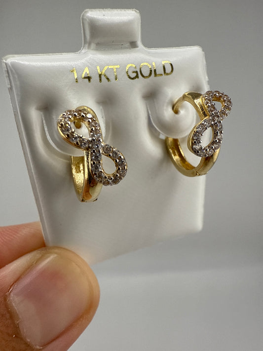 14k Yellow Gold and Zirconia Bow Huggie Earrings