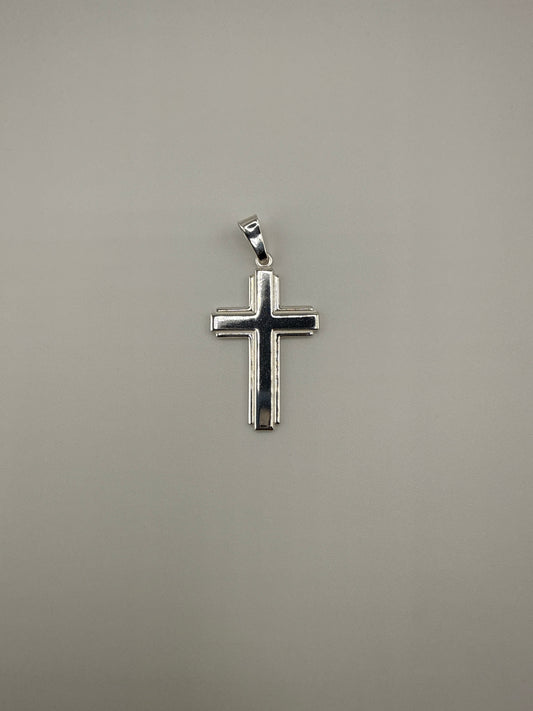 Sterling Silver Polished with Edge Lines Latin Cross Pendant