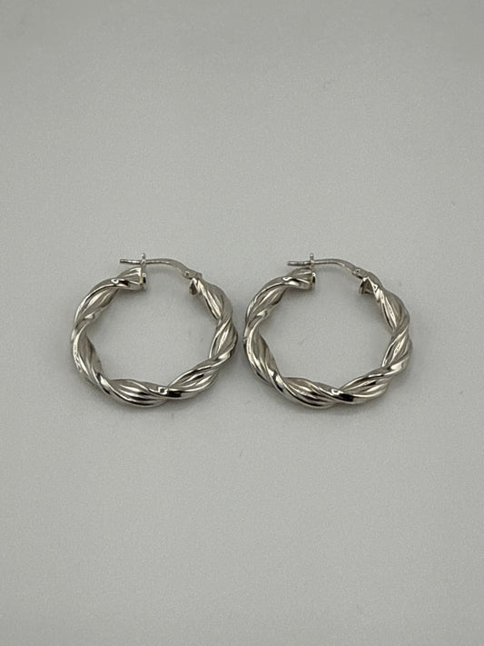 Sterling Silver Rhodium-plated Twisted Hoop Earrings
