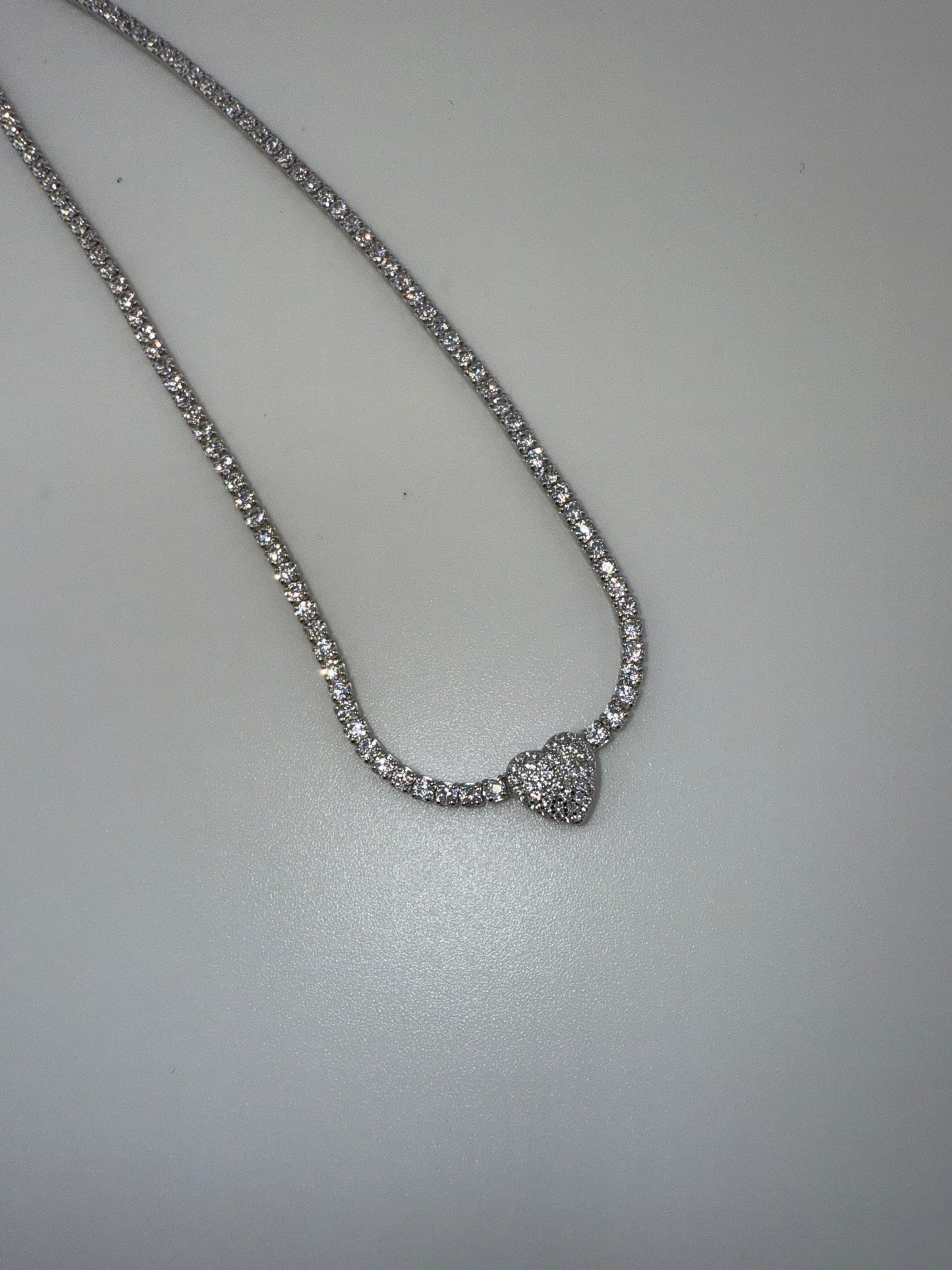Sterling Silver, Heart Zirconia Tennis Necklace