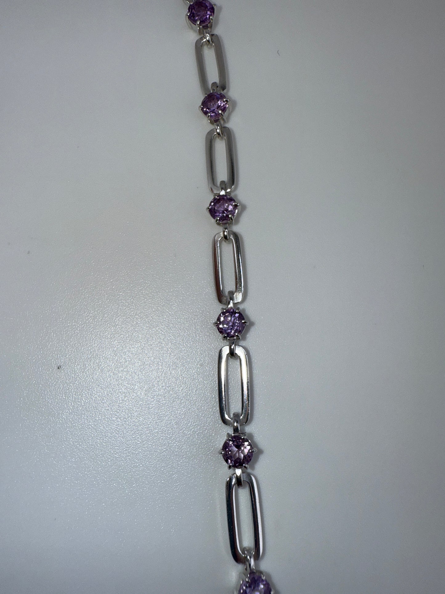 Sterling Silver Paperclip Bracelet - Amethyst
