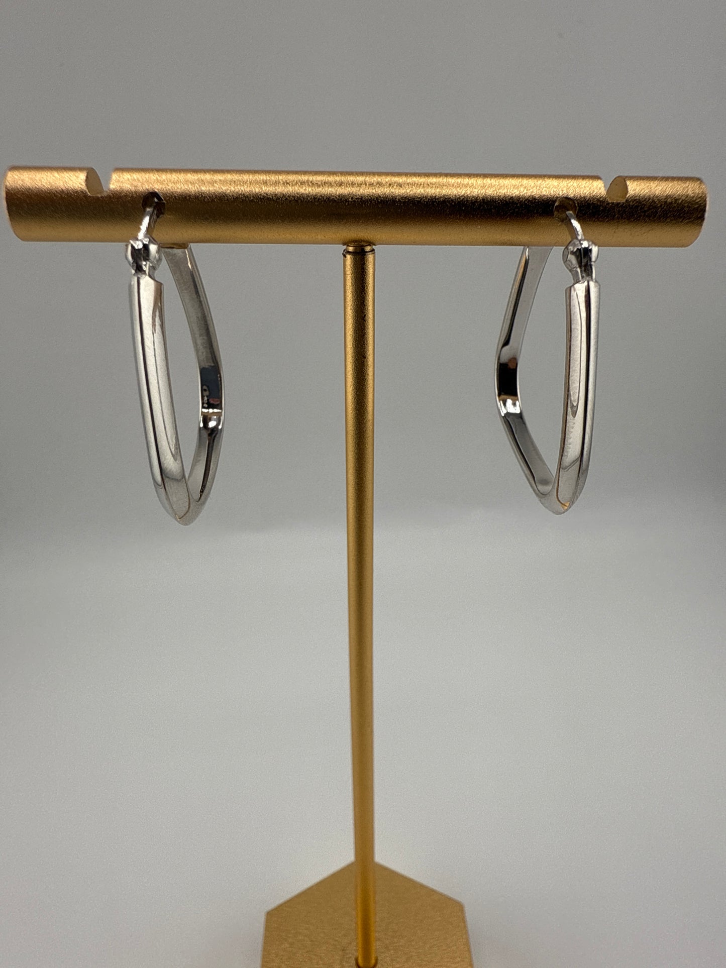 Sterling Silver Triangle-Shaped Hoop Earrings - Rhodium Plated