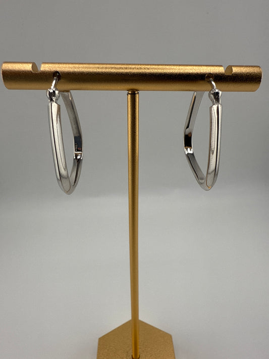 Sterling Silver Triangle-Shaped Hoop Earrings - Rhodium Plated