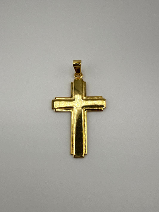 Sterling Silver Gold-tone Polished and Grooved Cross Pendant