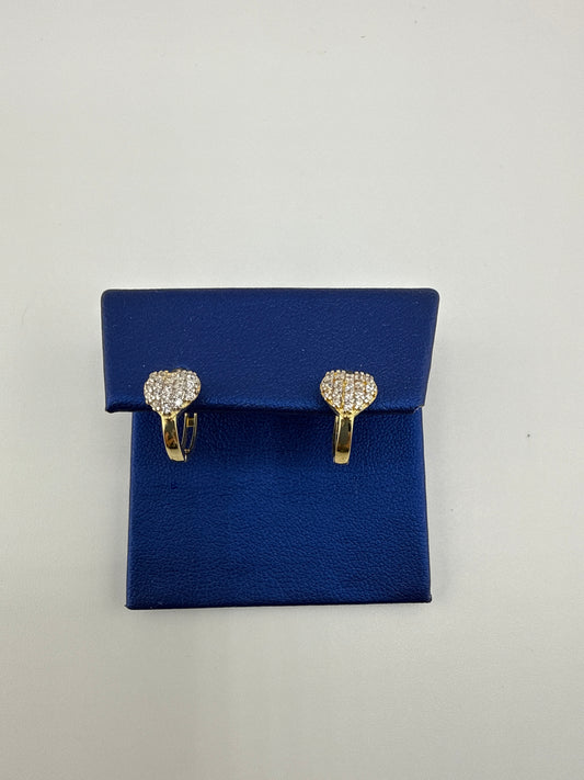 14k yellow gold and zirconia heart huggie earrings