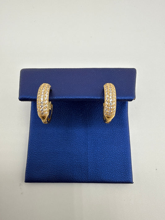 14k yellow gold and zirconia huggie earrings, sophisticated and timeless design