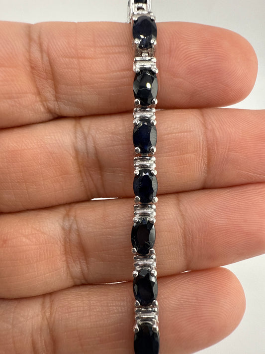Sterling Silver Oval Diffusion Sapphire Bracelet