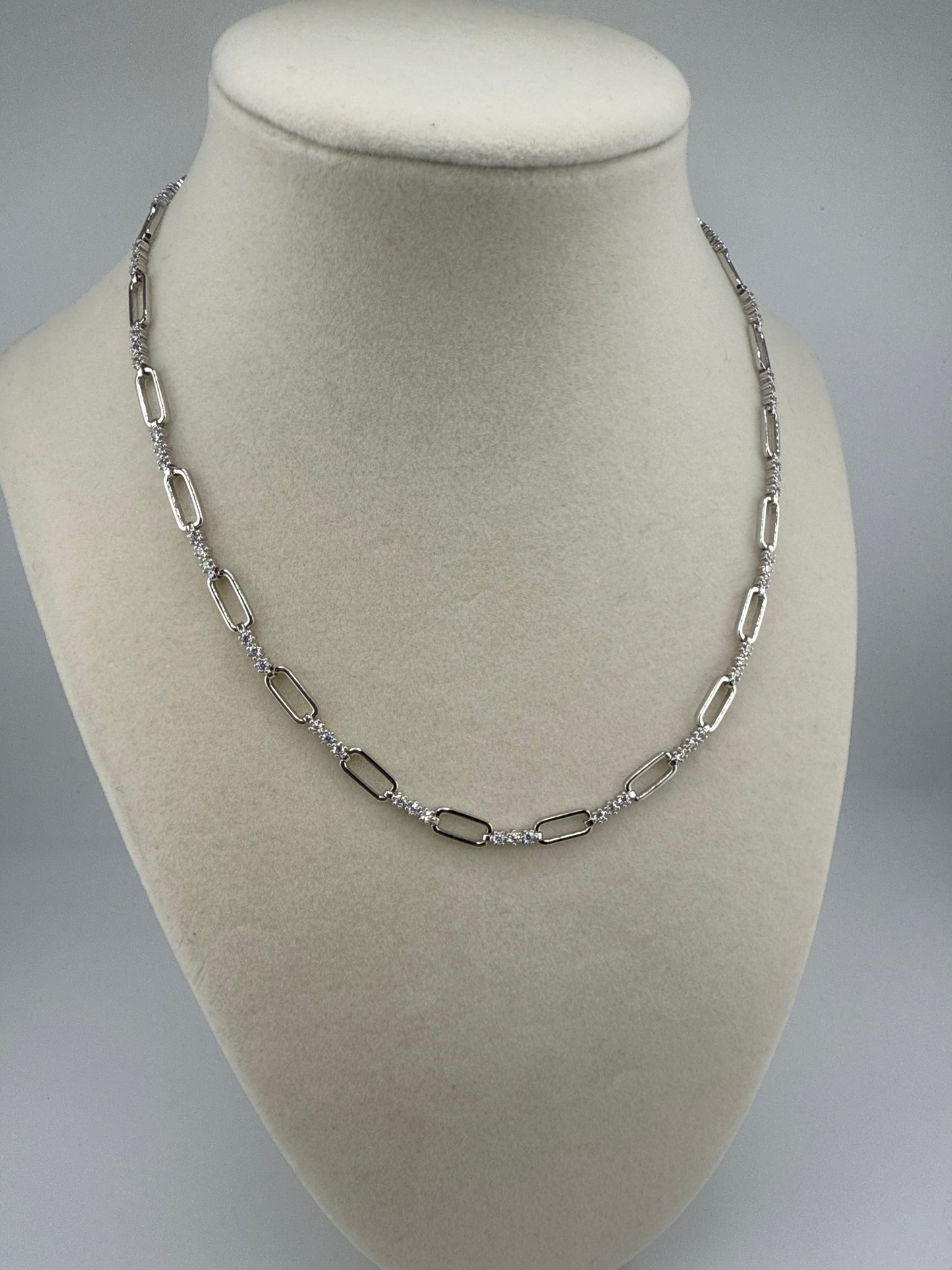 Sterling Silver Paperclip & Zirconia Necklace
