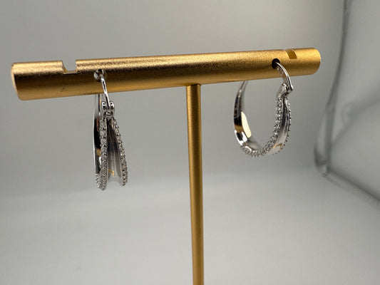 Sterling Silver Double Zirconia Hoop Earrings