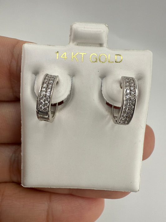 14k White Gold and Zirconia Stunning Huggie Earrings
