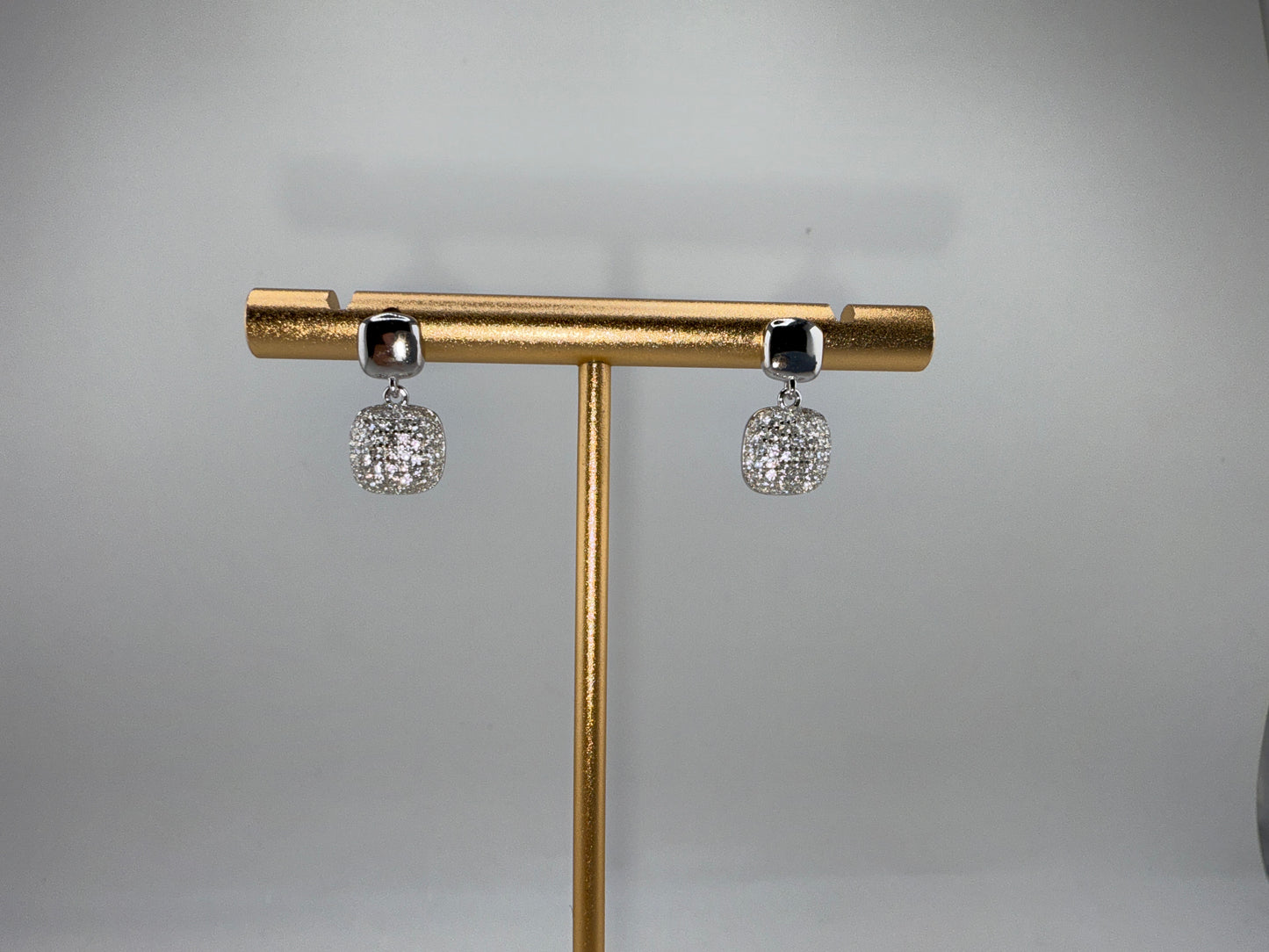 Sterling Silver, Polished & Zirconia Double Square Earrings