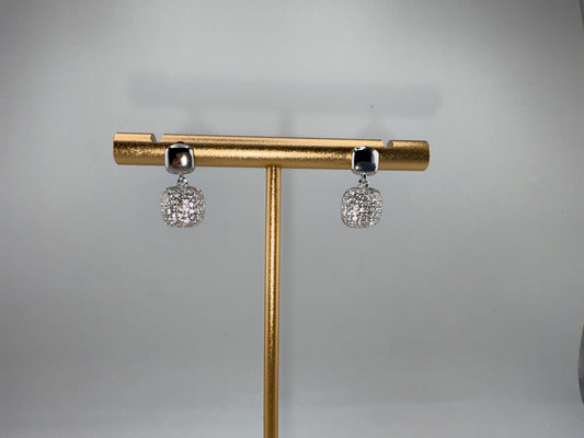 Sterling Silver, Polished & Zirconia Double Square Earrings