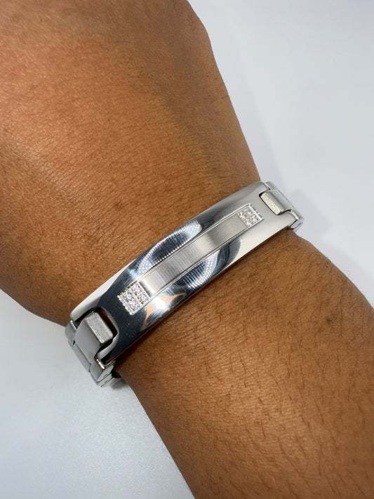 Stainless Steel Zirconia ID Link Bracelet