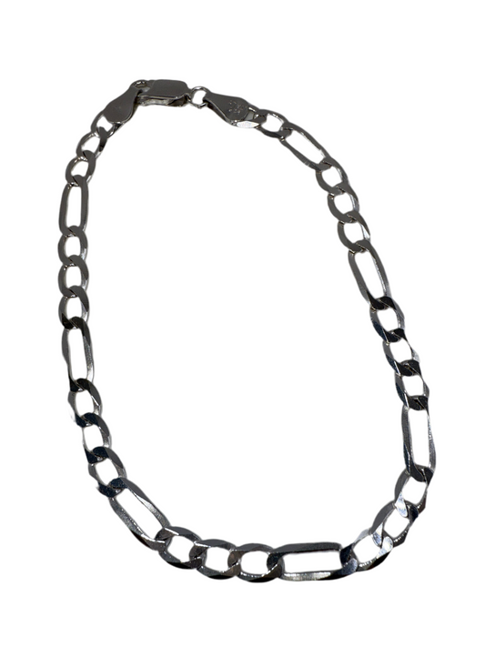 Sterling Silver 8inch 5.8mm Figaro Bracelet - Rhodium Plated