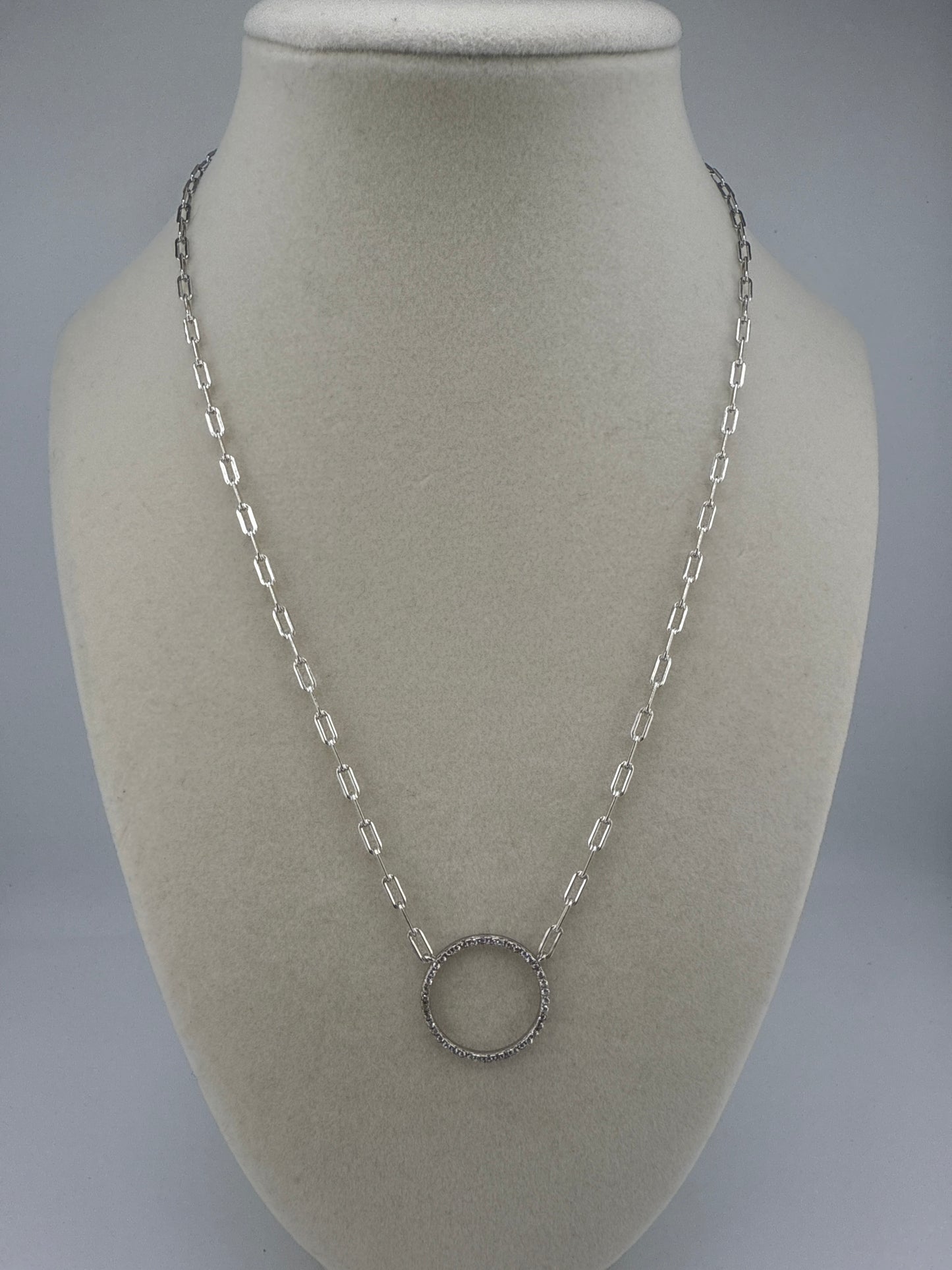 Sterling Silver Zirconia Circle of Life Paperclip Necklace