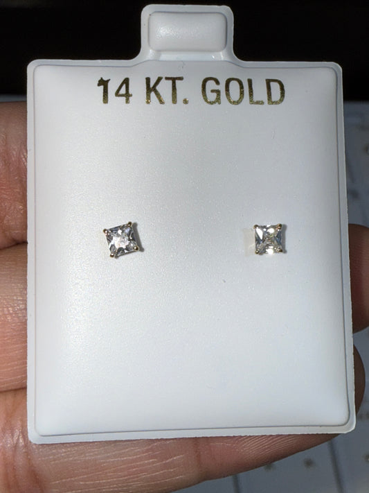 Baby earrings, zirconia, square stone