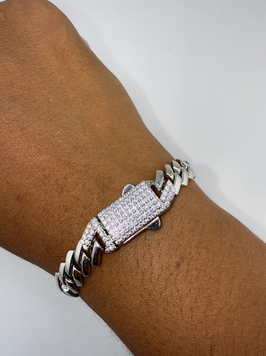 Sterling Silver 8inch 9mm Monaco Link Bracelet with Micro Pave Zirconia Lock
