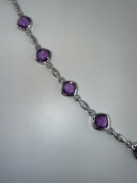 Sterling Silver, Square Amethyst Bracelet