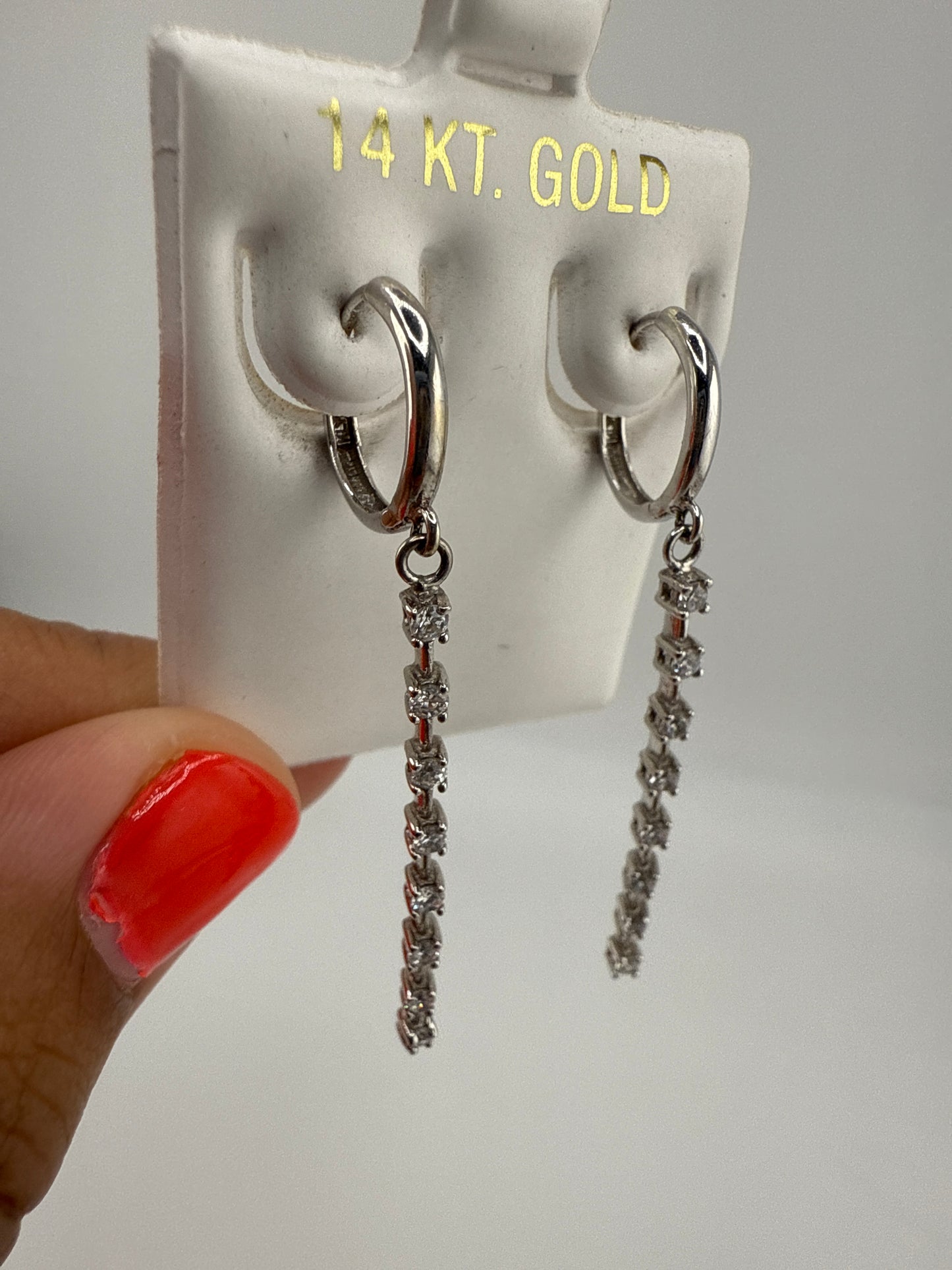 14k White Gold and Zirconia Dangle Huggie Earrings