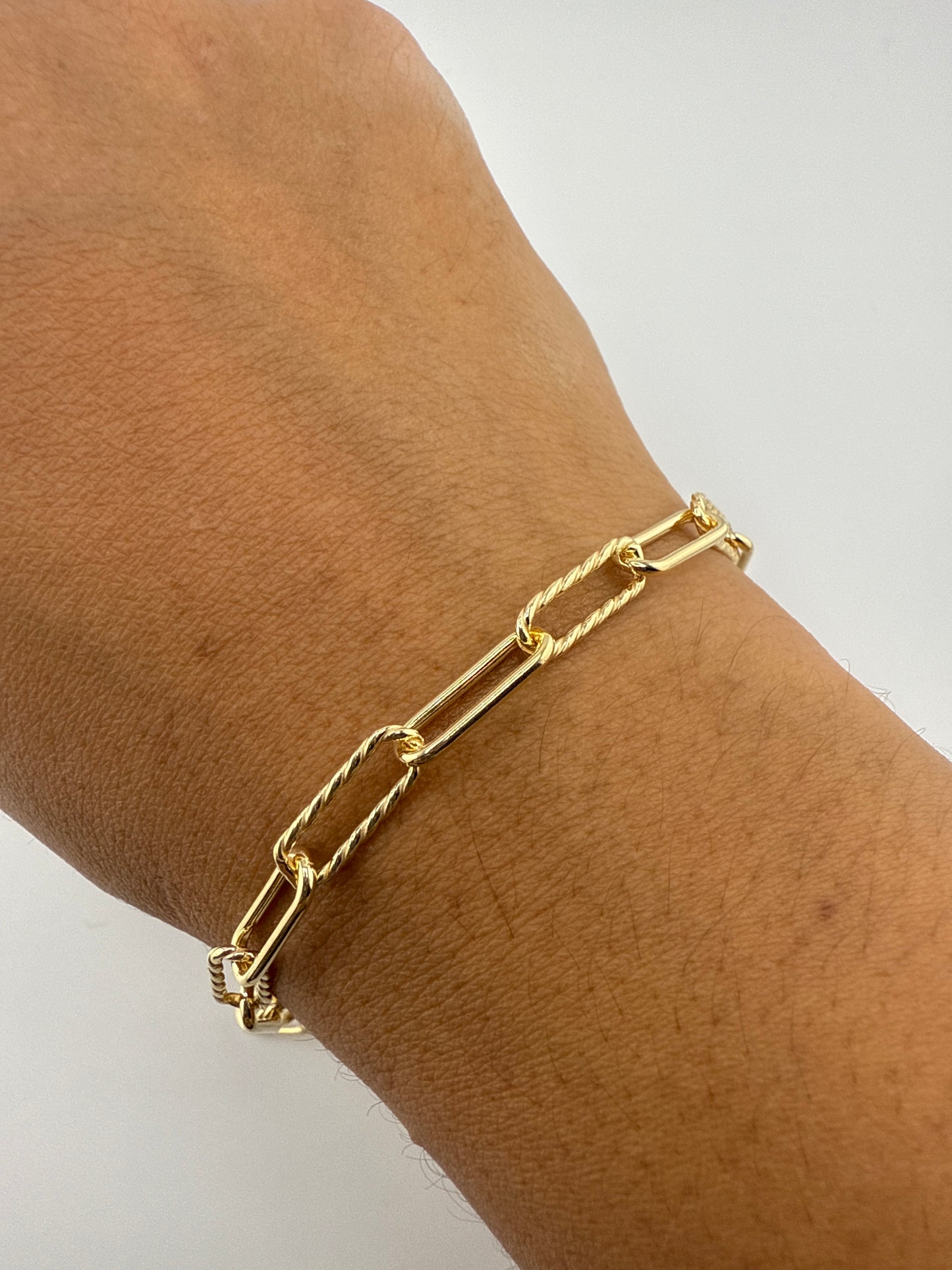 Sterling Silver Alternating Rope Design & Polished Paperclip Bracelet - Gold Plated