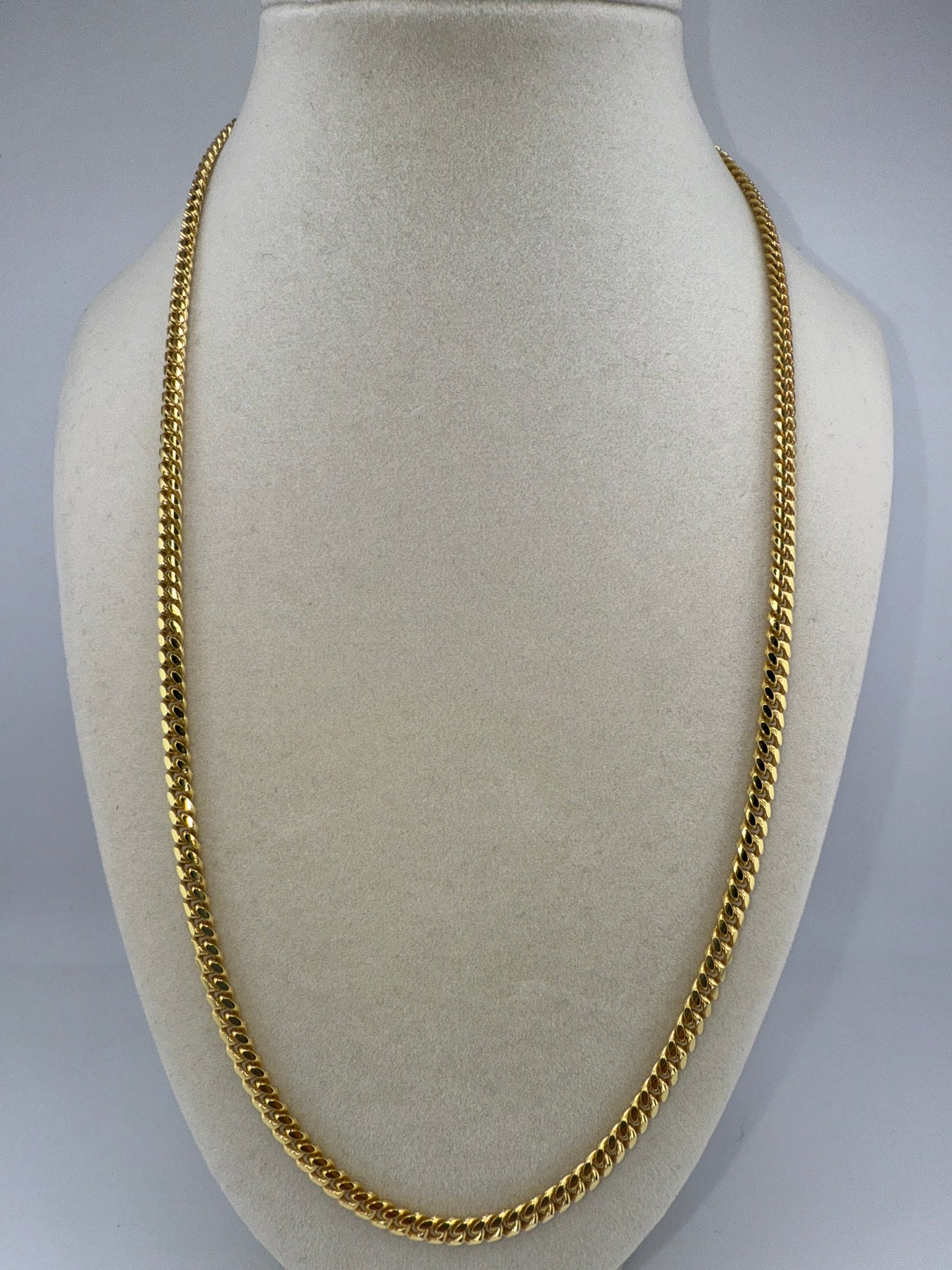 Sterling Silver 22inch 4mm Solid Miami Cuban Chain - Gold Plated