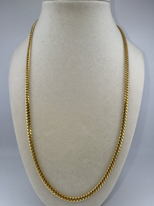 Sterling Silver 22inch 4mm Solid Miami Cuban Chain - Gold Plated