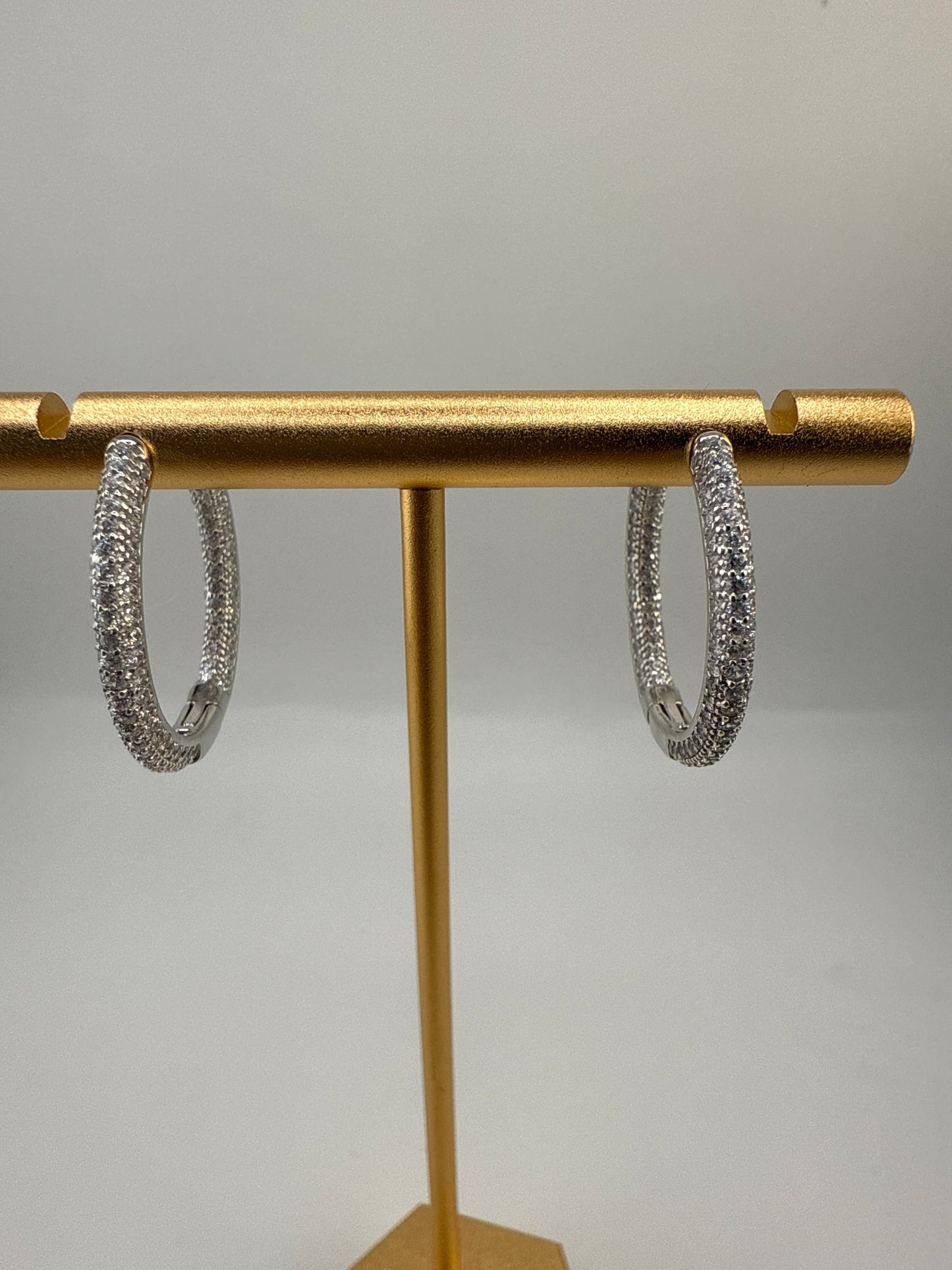 Sterling Silver 3x25mm Inside-Outside Micro Pace Zirconia Hoop Earrings