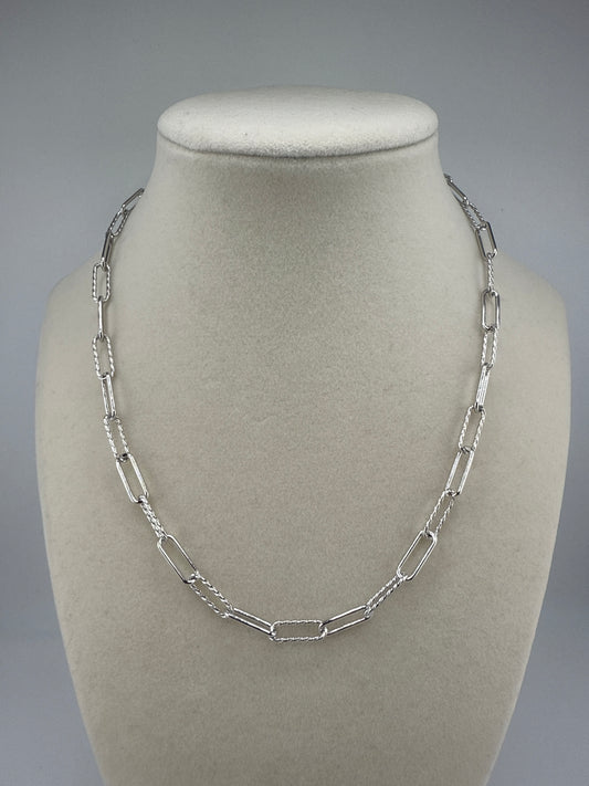 Sterling Silver, Alternating Rope Chain Design & Polishes Paperclip Necklace