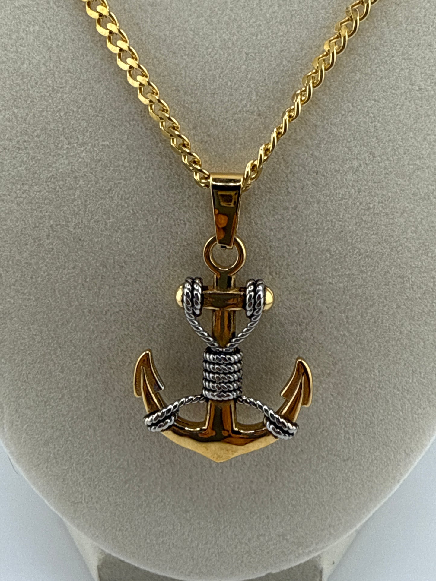 Stainless Steel Gold & Silver Anchor Necklace