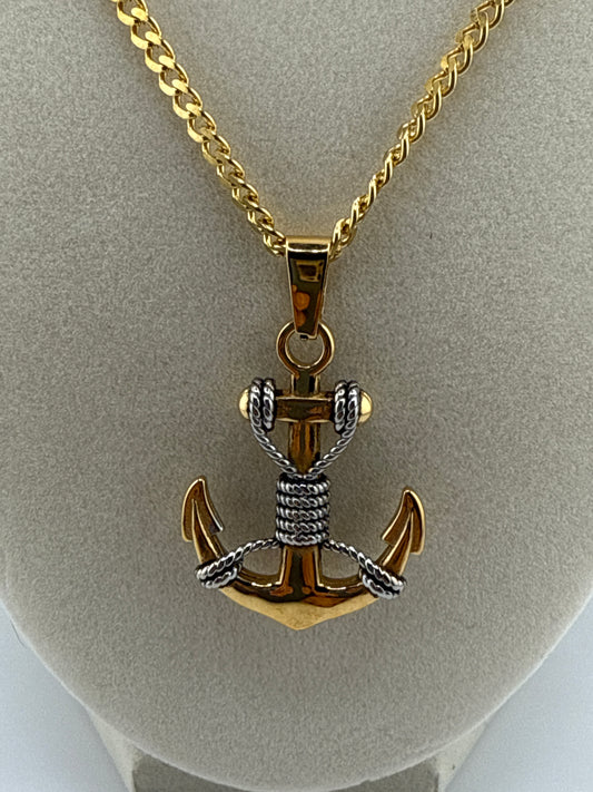 Stainless Steel Gold & Silver Anchor Necklace