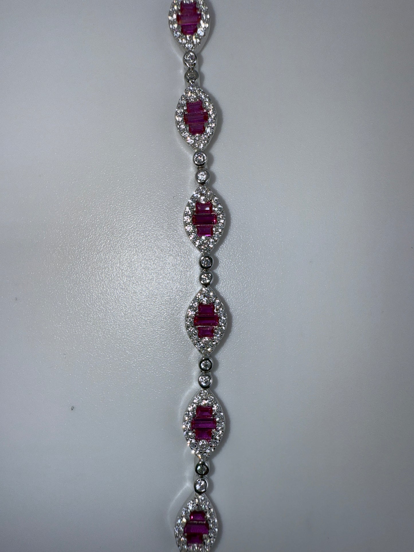 Sterling Silver Baguette Tennis Bracelet - Zirconia Ruby