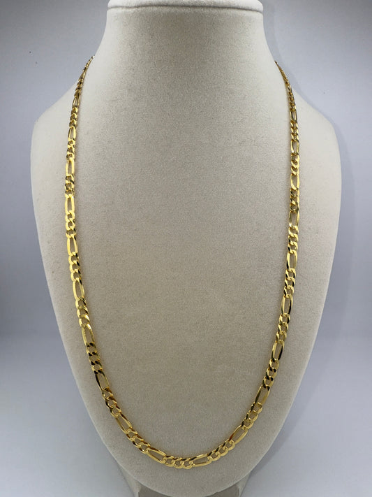 Sterling Silver 22inch 5mm Flat Figaro Chain - Gold Plated