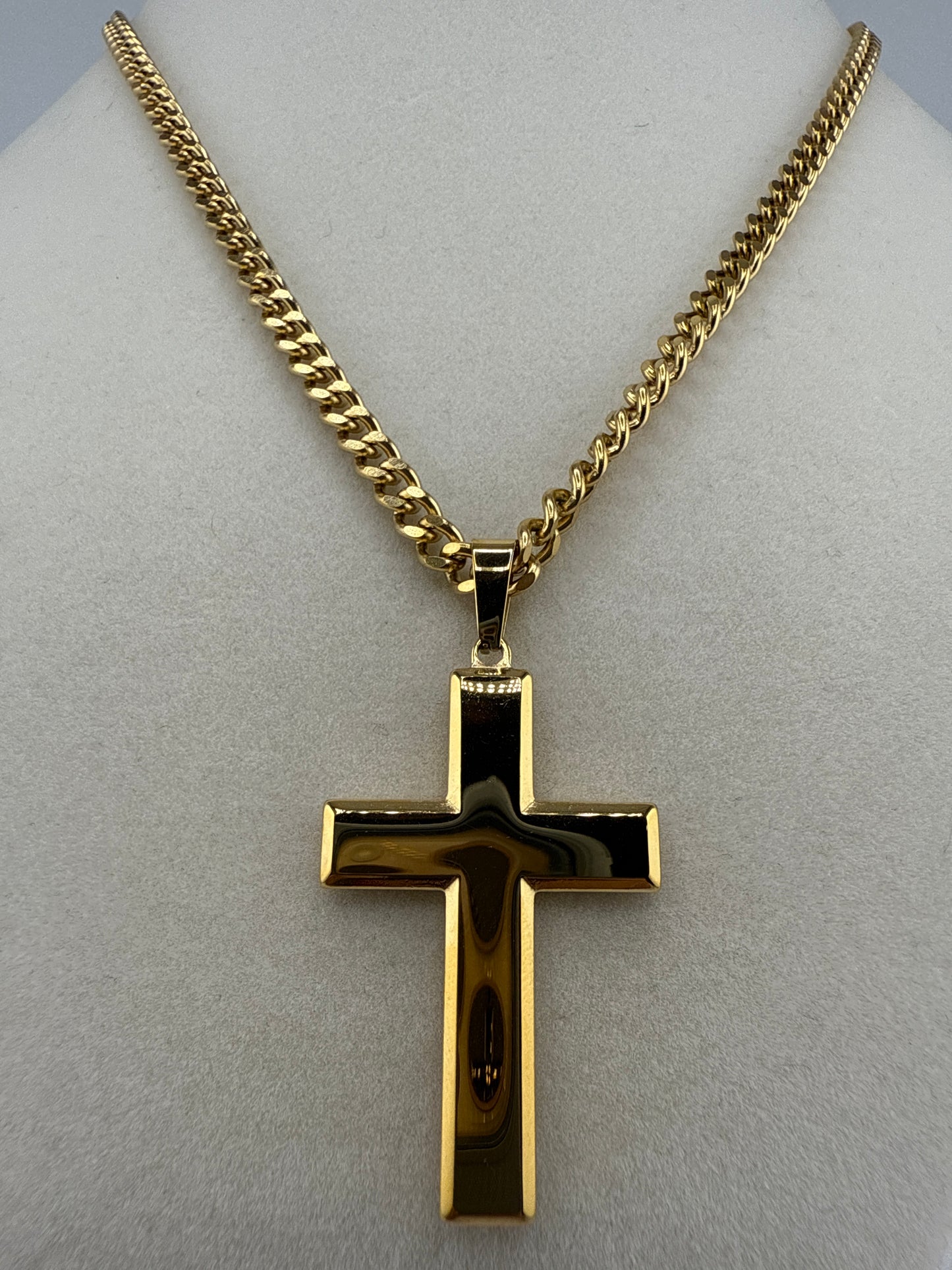 Stainless Steel Polished Cross Necklace - Gold Plated