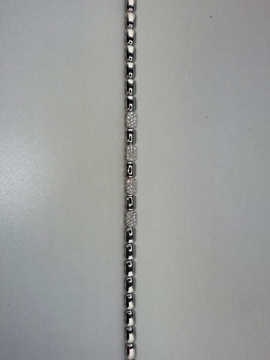 Sterling Silver Polished & Zirconia Rectangle Bracelet