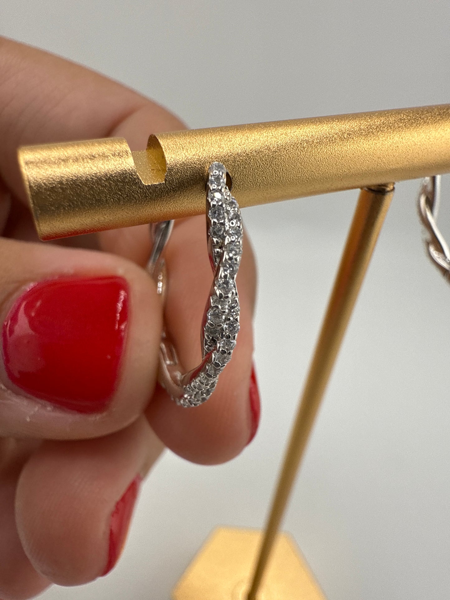 Sterling Silver Twisted Zirconia Hoop Earrings