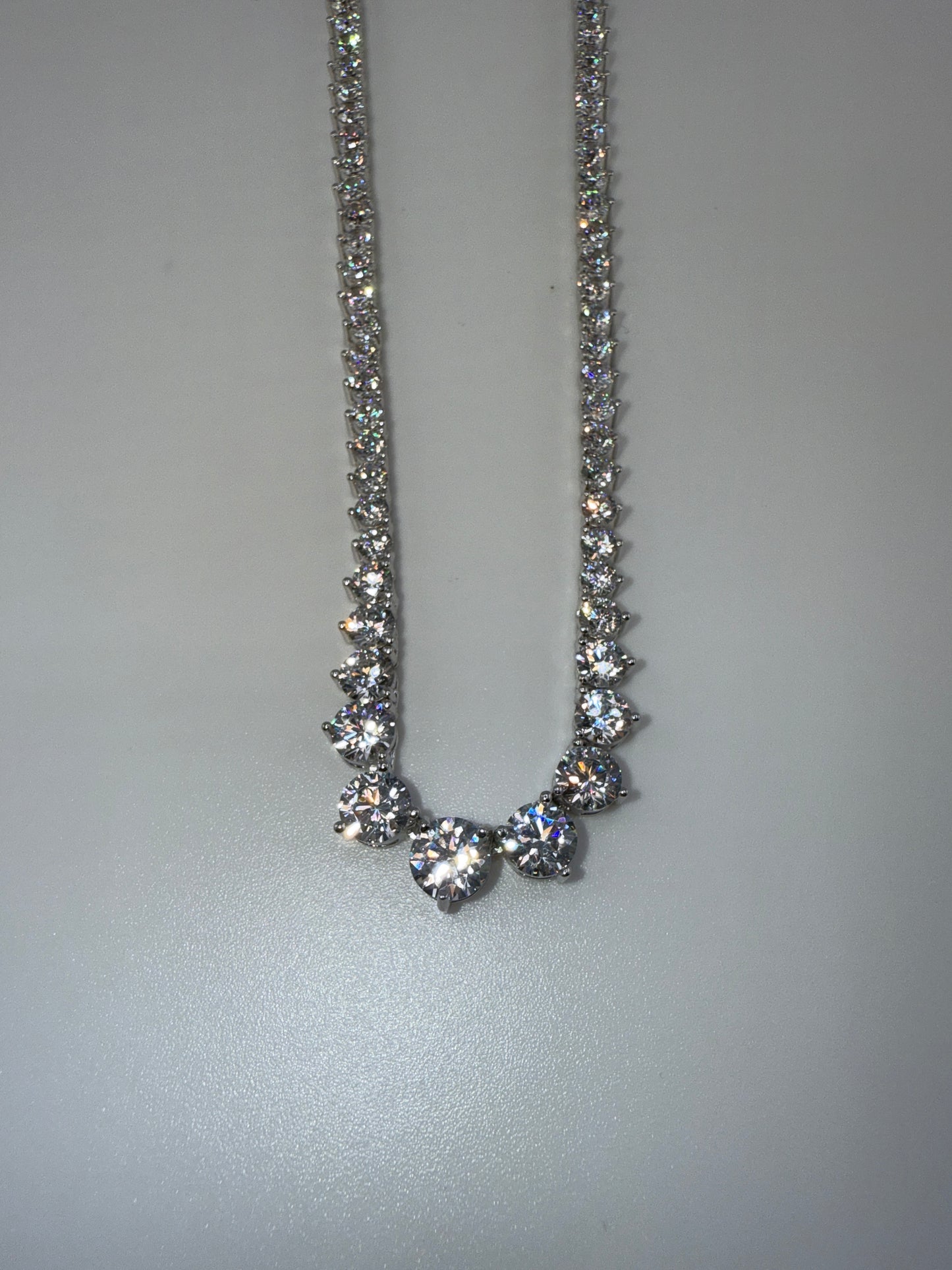 Sterling Silver, Round Zirconia, 3 Prong Tennis Graduating Necklace