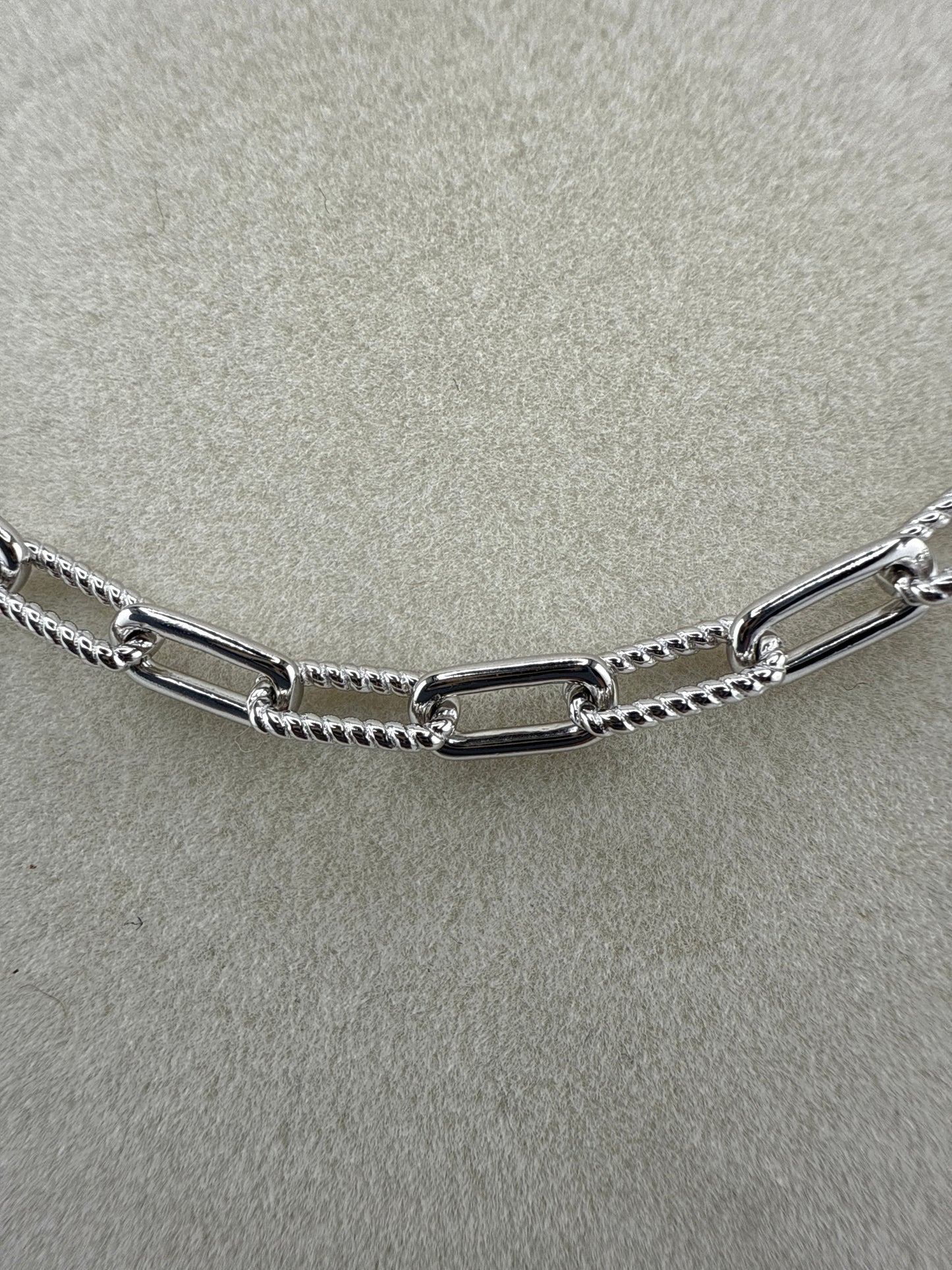 Sterling Silver, Polished & Rope Design Paperclip Necklace