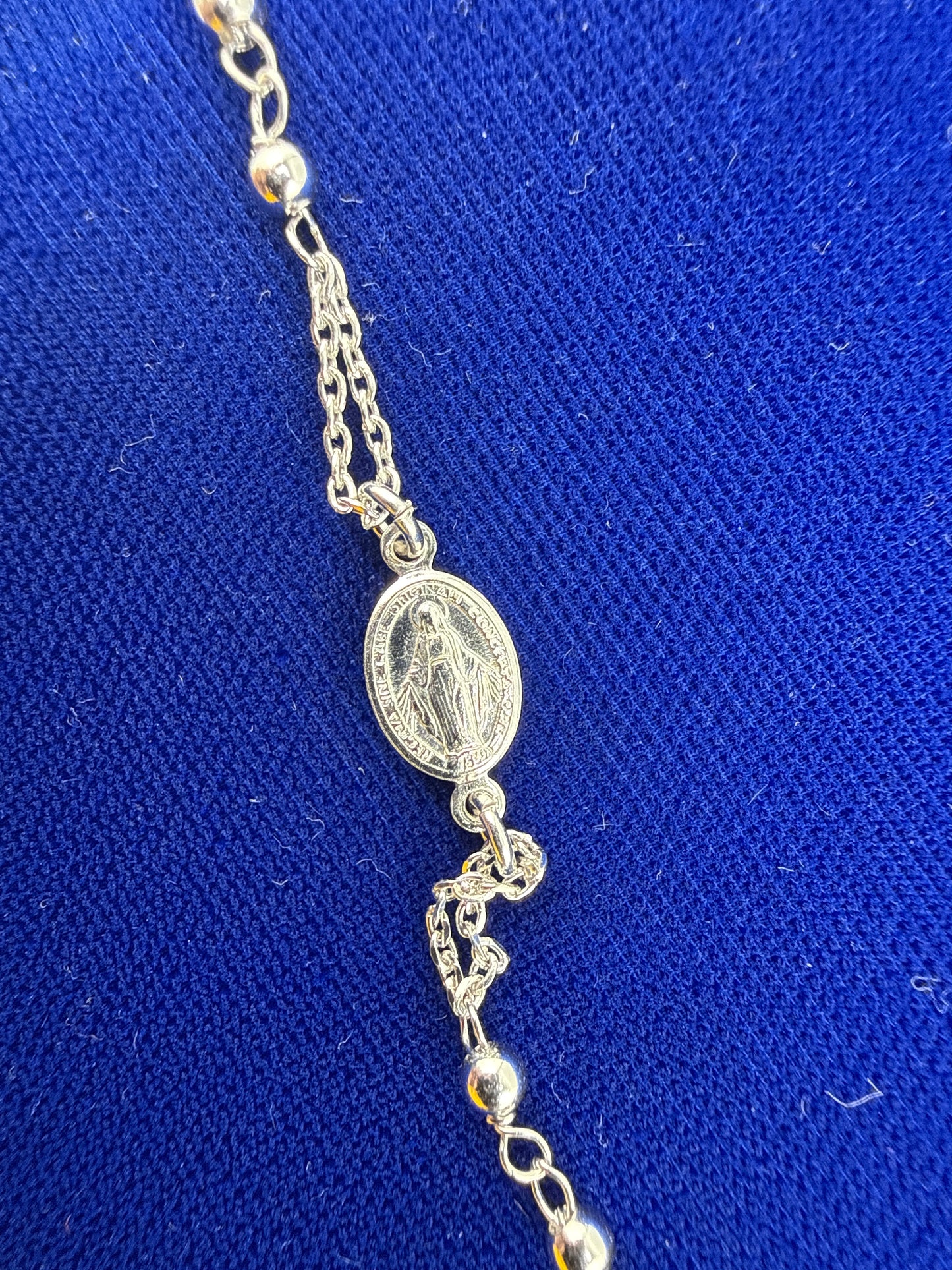 Sterling Silver Rhodium-plated 7.25in Rosary Bracelet