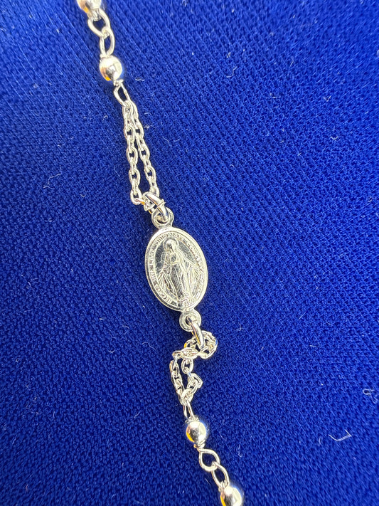Sterling Silver Rhodium-plated 7.25in Rosary Bracelet