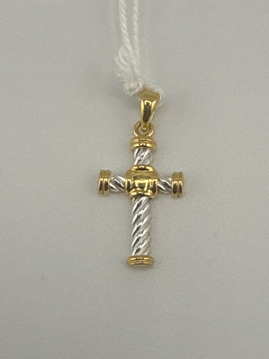Sterling Silver & Gold Tone Twisted Cross Pendant