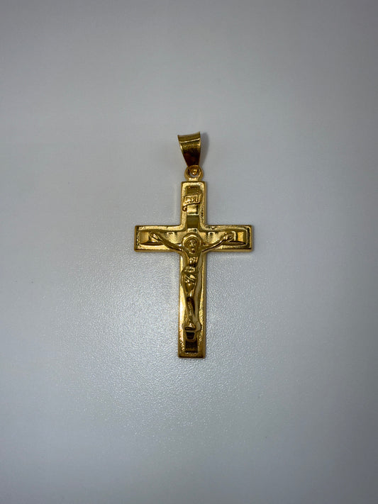 Sterling Silver Gold-tone Polished Solid INRI Crucifix Pendant