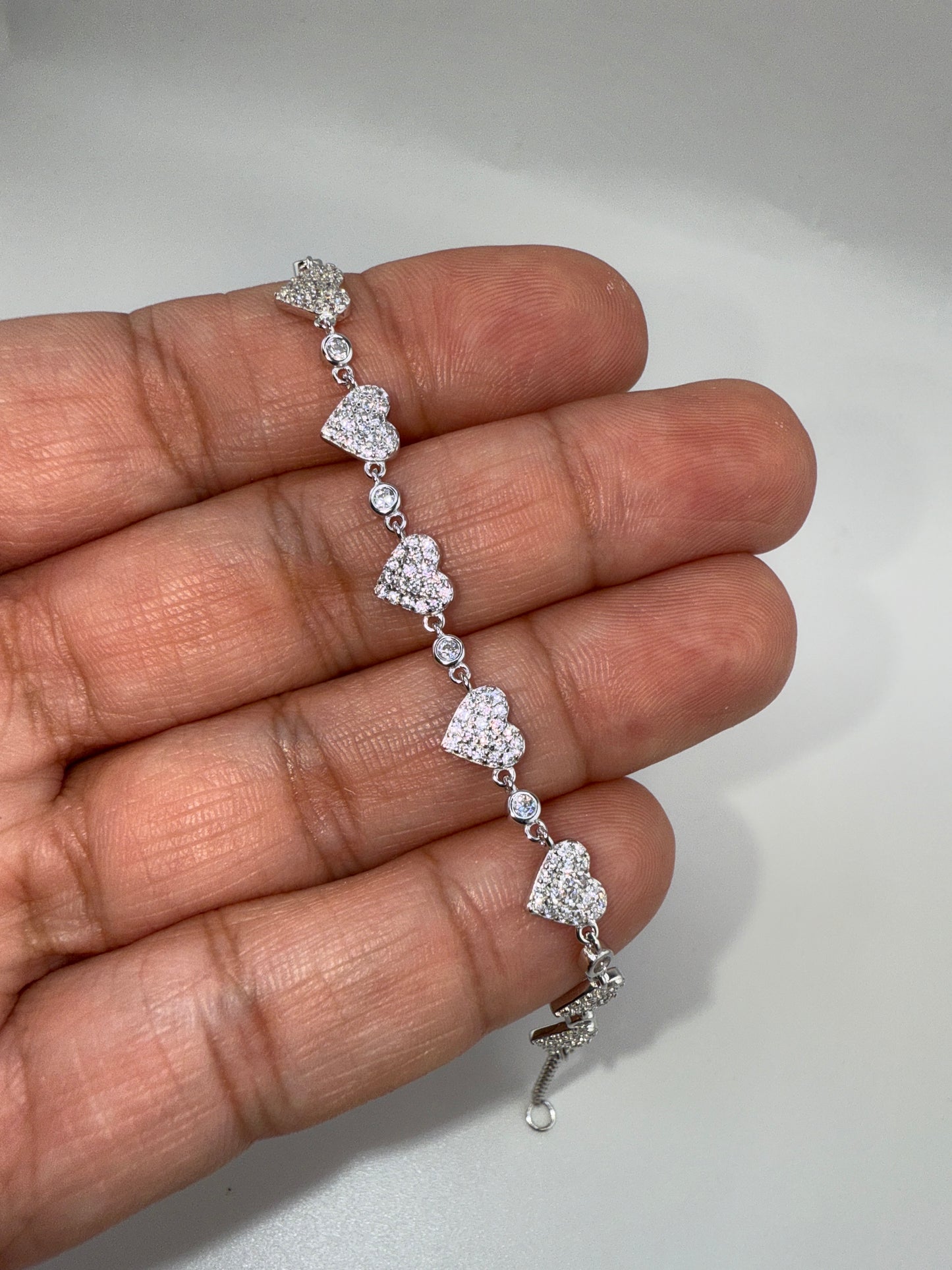 Sterling Silver Pave Zirconia Heart Bracelet