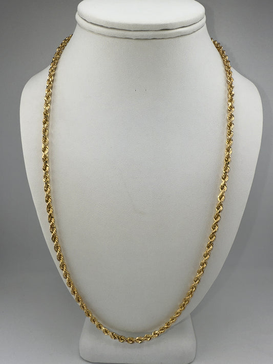 hollow rope chain | diamond cut | 14k gold | 4.25 mm width | 24 inches length