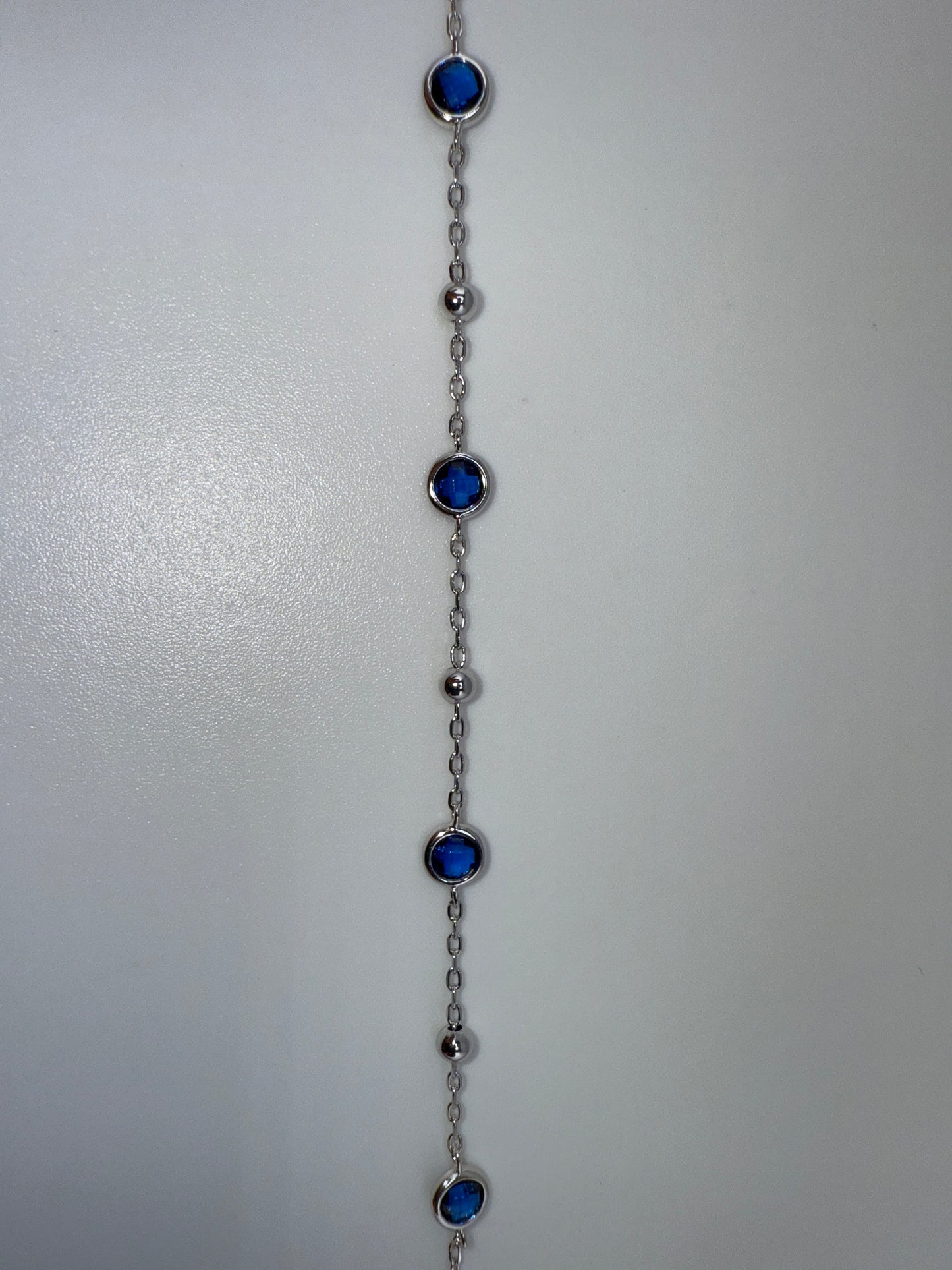 Sterling Silver Bezel-Set Zirconia & Bead Bracelet - Sapphire