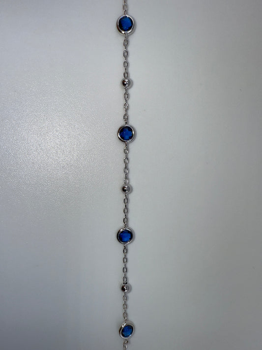 Sterling Silver Bezel-Set Zirconia & Bead Bracelet - Sapphire