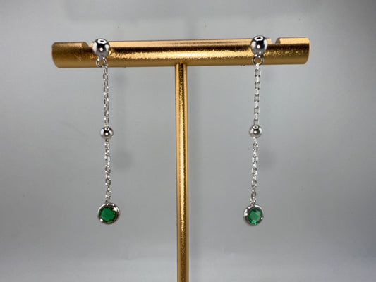 Sterling Silver Bezel-Set Zirconia & Bead Chain Earrings - Emerald