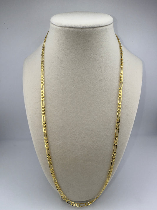 Sterling Silver 24inch 5mm Flat Figaro Chain - Gold Plated