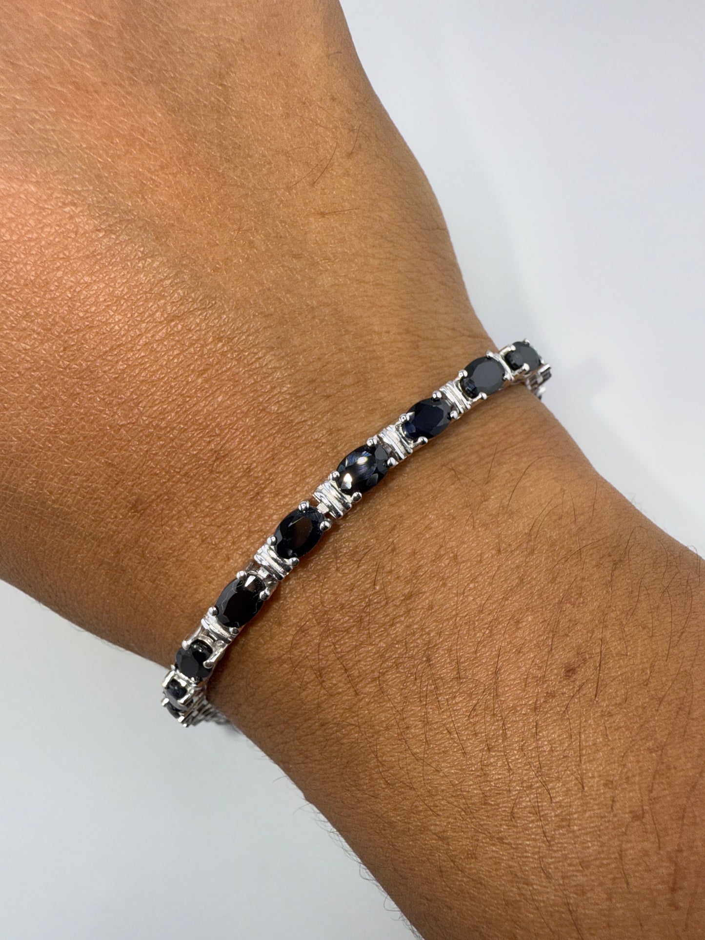 Sterling Silver Oval Diffusion Sapphire Bracelet