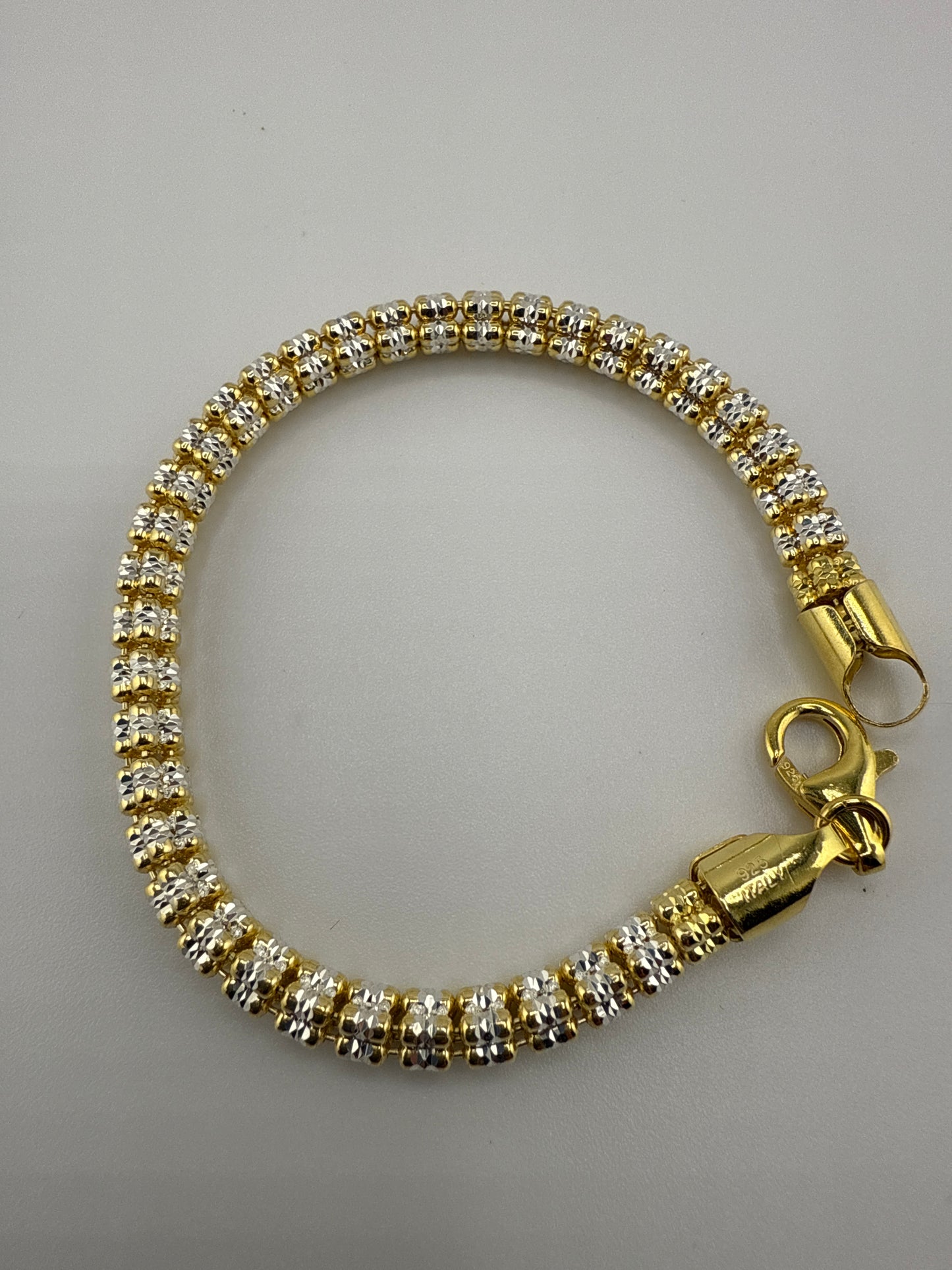 Sterling Silver 7inch 5mm D-C Ice Chain Bracelet - Two-toned